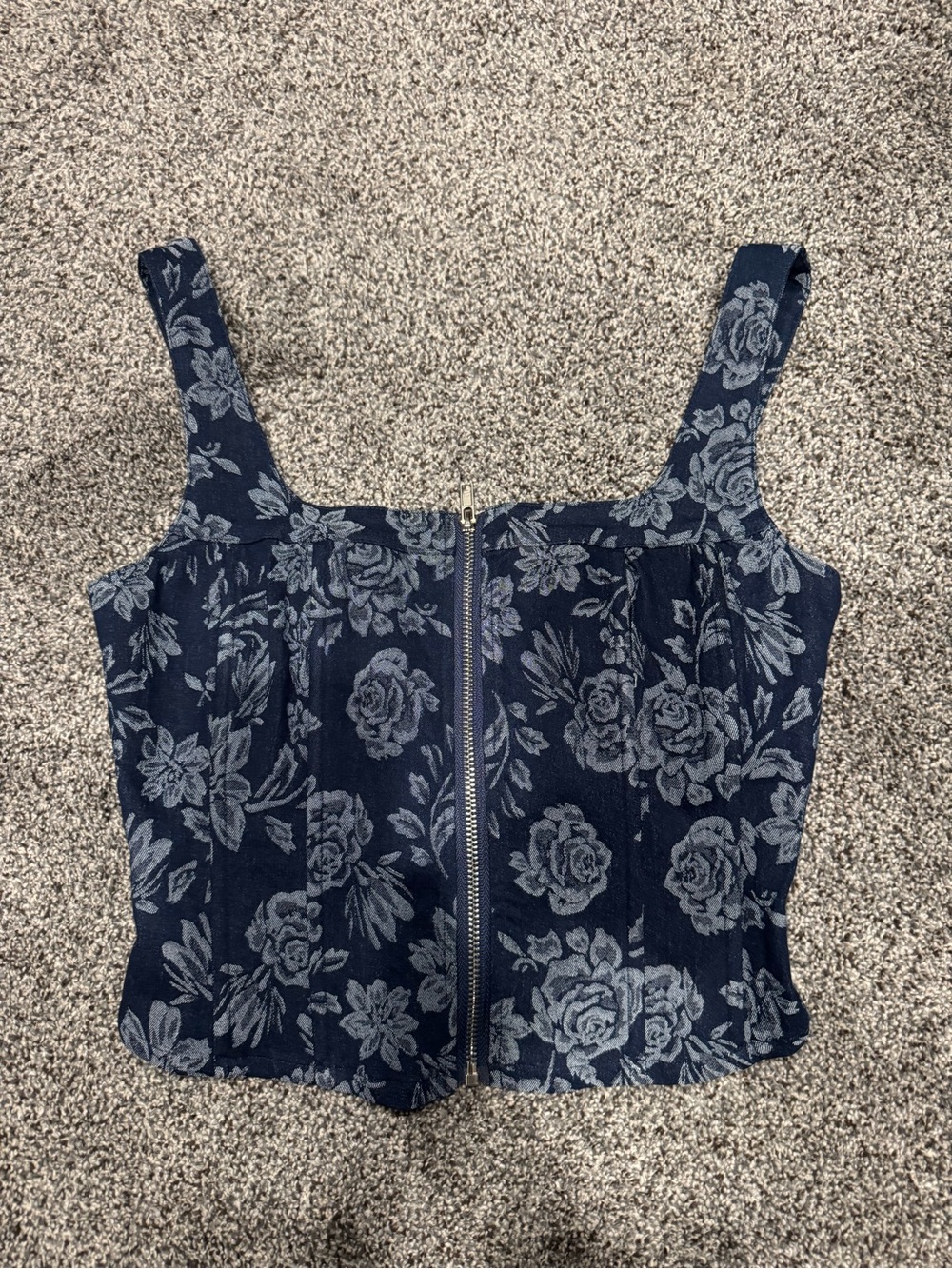 Promesa Navy Floral Zip-Front Crop Top